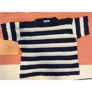 PRADA  Cashmere Nautical Stripe Short Sleeve Sweater with open stitch details